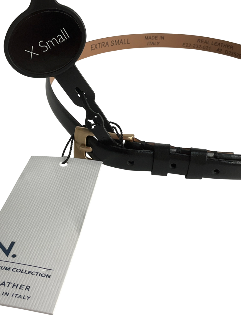 Next Black Black/gold Premium Made In Italy Leather Micro Skinny Belt UK XS