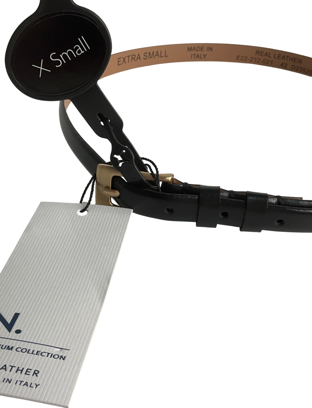 Next Black Black/gold Premium Made In Italy Leather Micro Skinny Belt UK XS