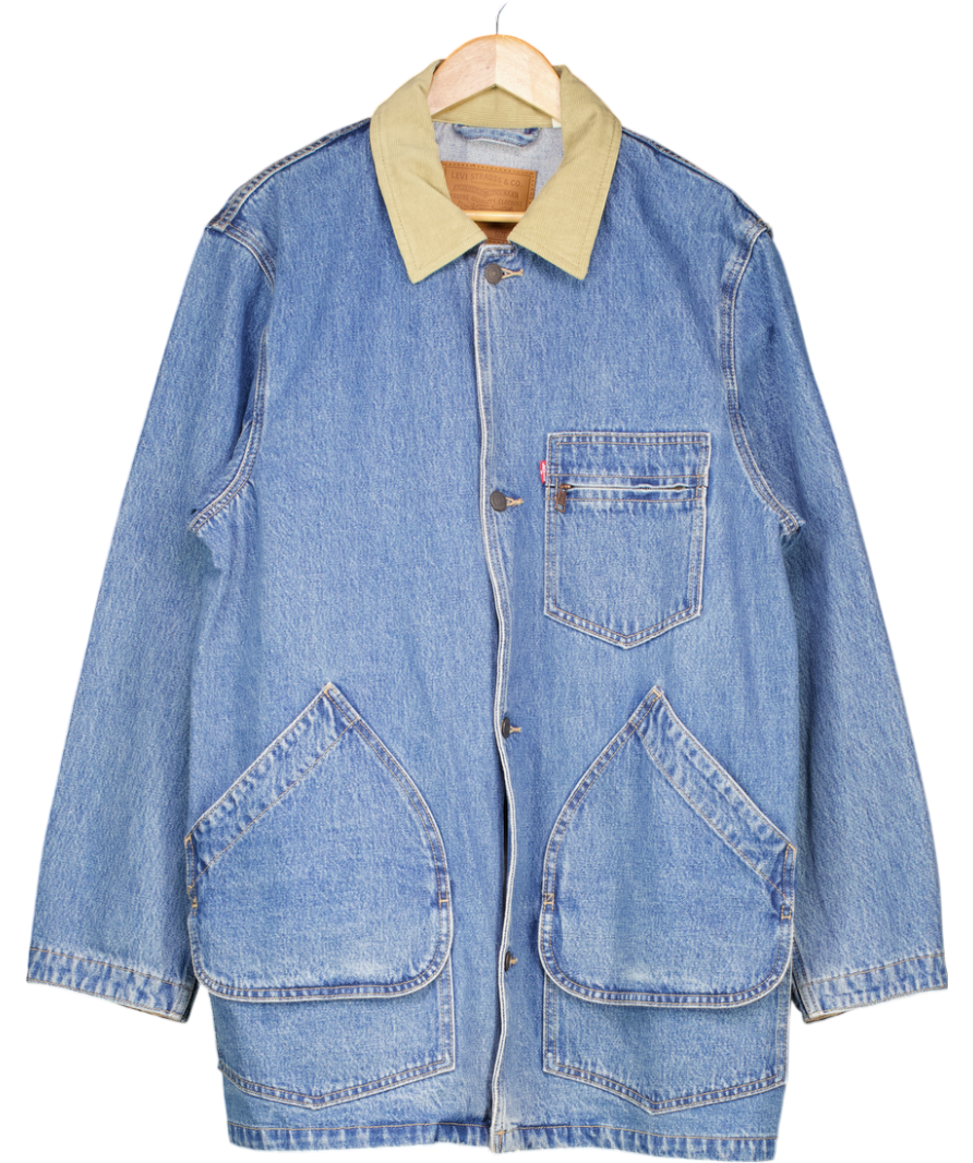 LEVI"S Blue Denim Jacket With Cord Collar UK S