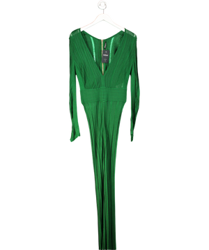 Balmain Green Ribbed Plunge Jumpsuit UK 10