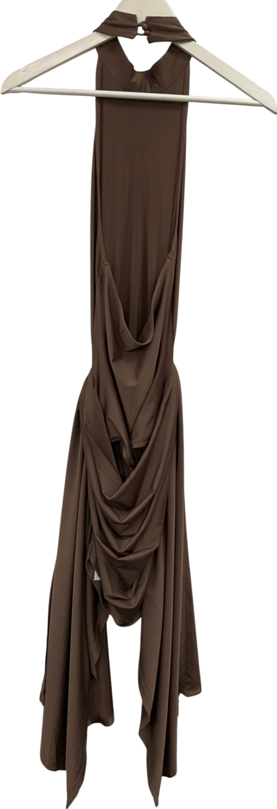 Ego High Neck Drape Detail Mini Bodycon Dress In Brown Slinky UK 10