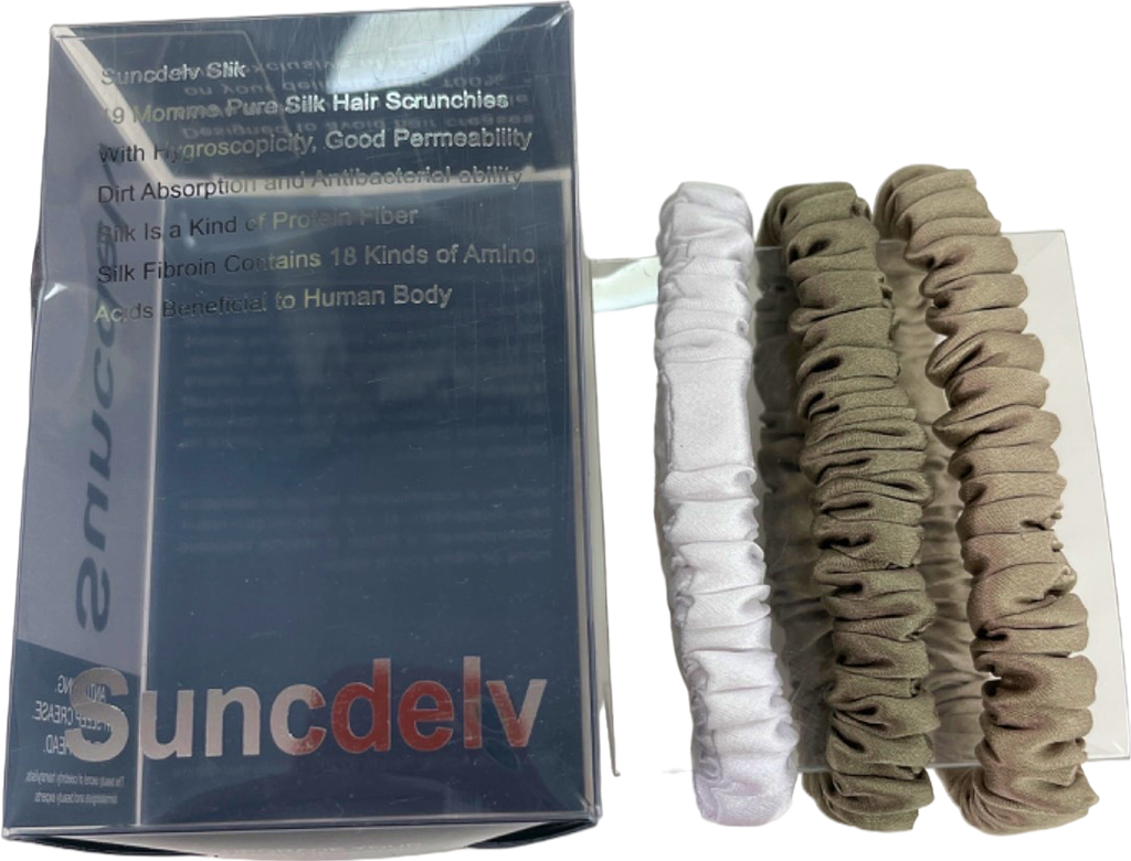 .Silk White/Olive/Beige Pure 100% Silk Hair Scrunchies Set of 3