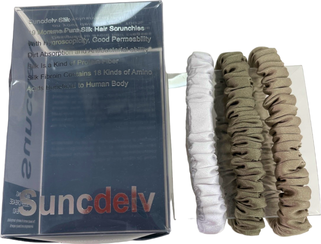 .Silk White/Olive/Beige Pure 100% Silk Hair Scrunchies Set of 3
