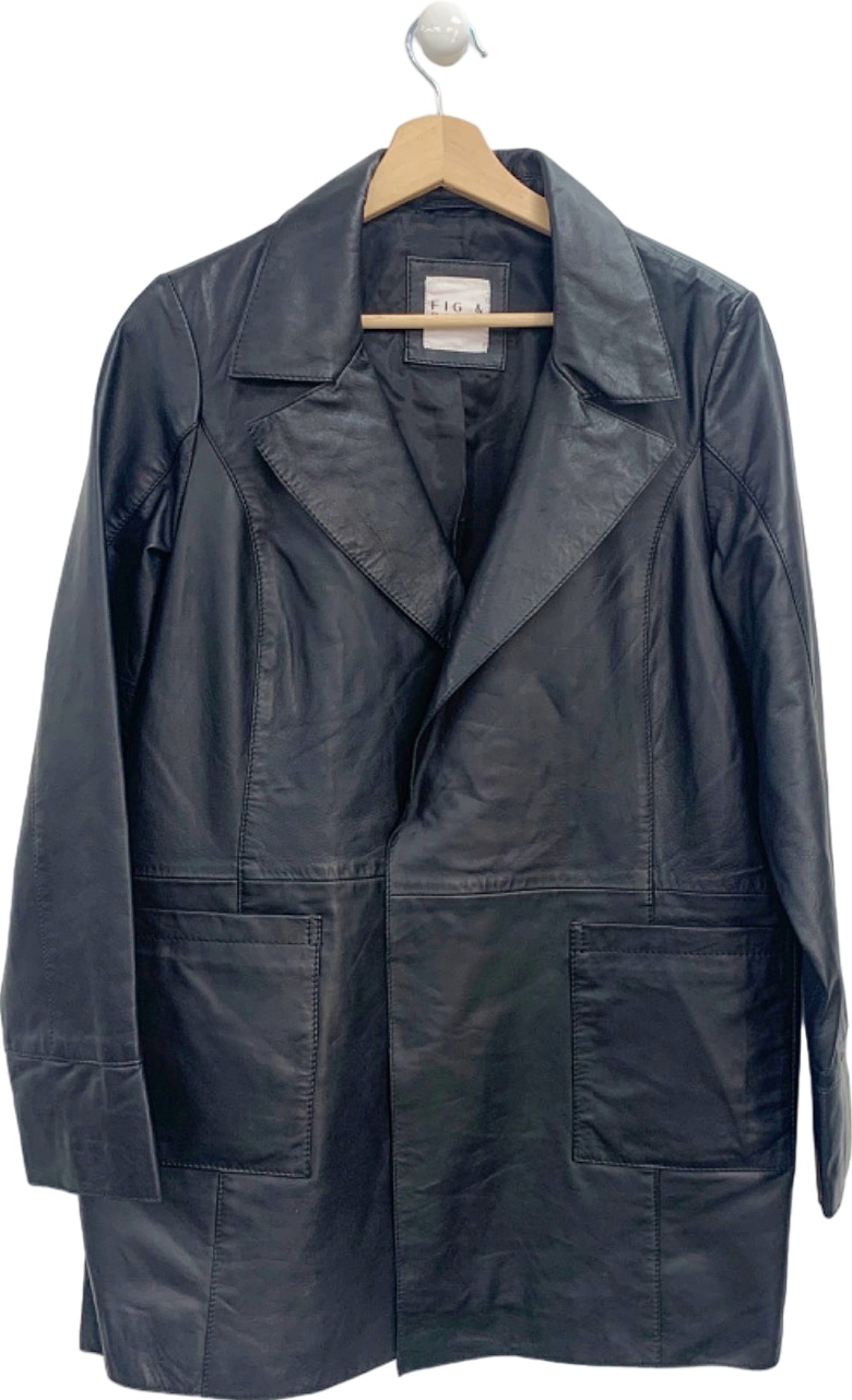 Fig & Basil Black Real Leather Coat UK 12