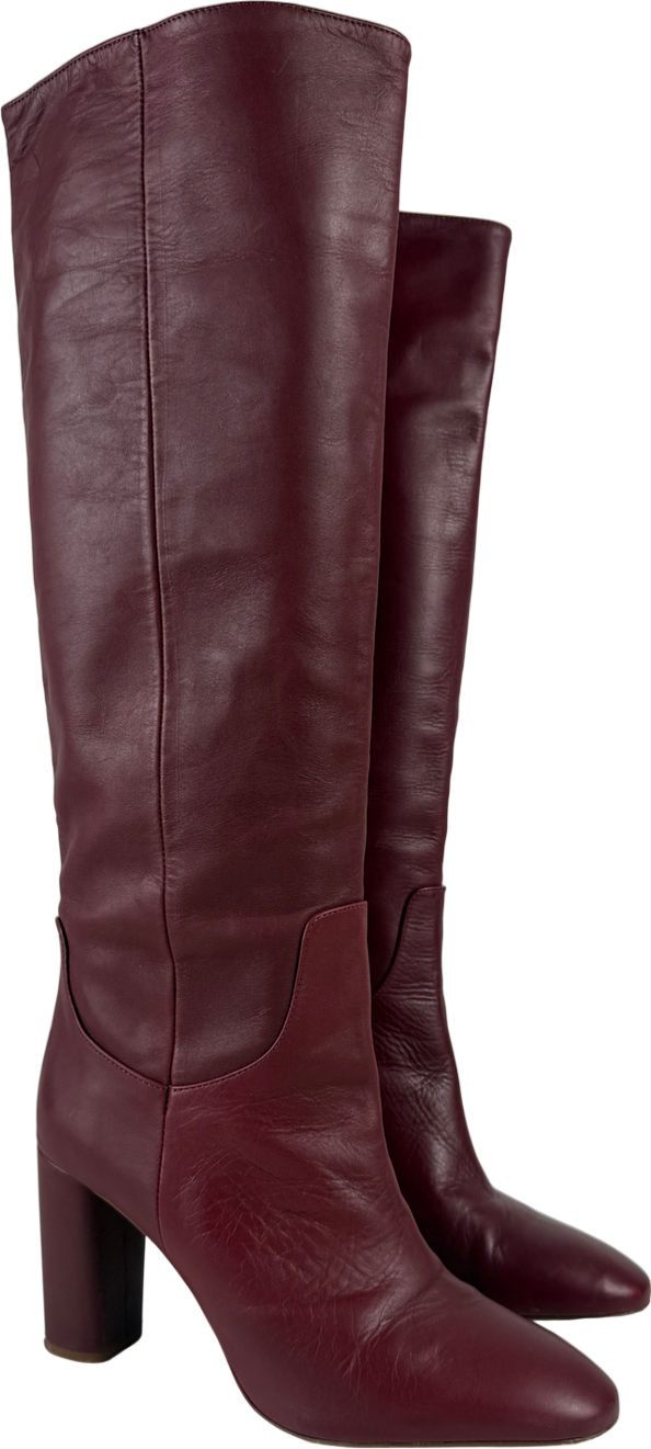 ZARA Red Burgundy Leather Knee High Boots UK 8 EU 41 👠