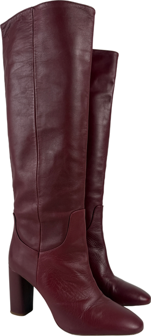 ZARA Red Burgundy Leather Knee High Boots UK 8 EU 41