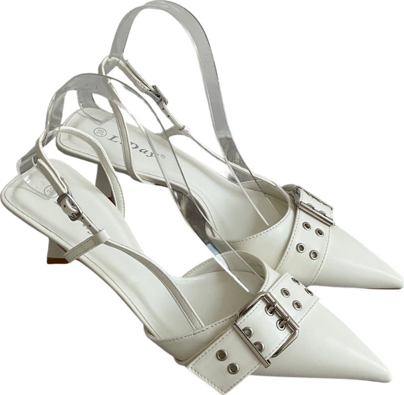 L Day White Buckle Detail Sling Back Shoes UK 6 EU 39 👠