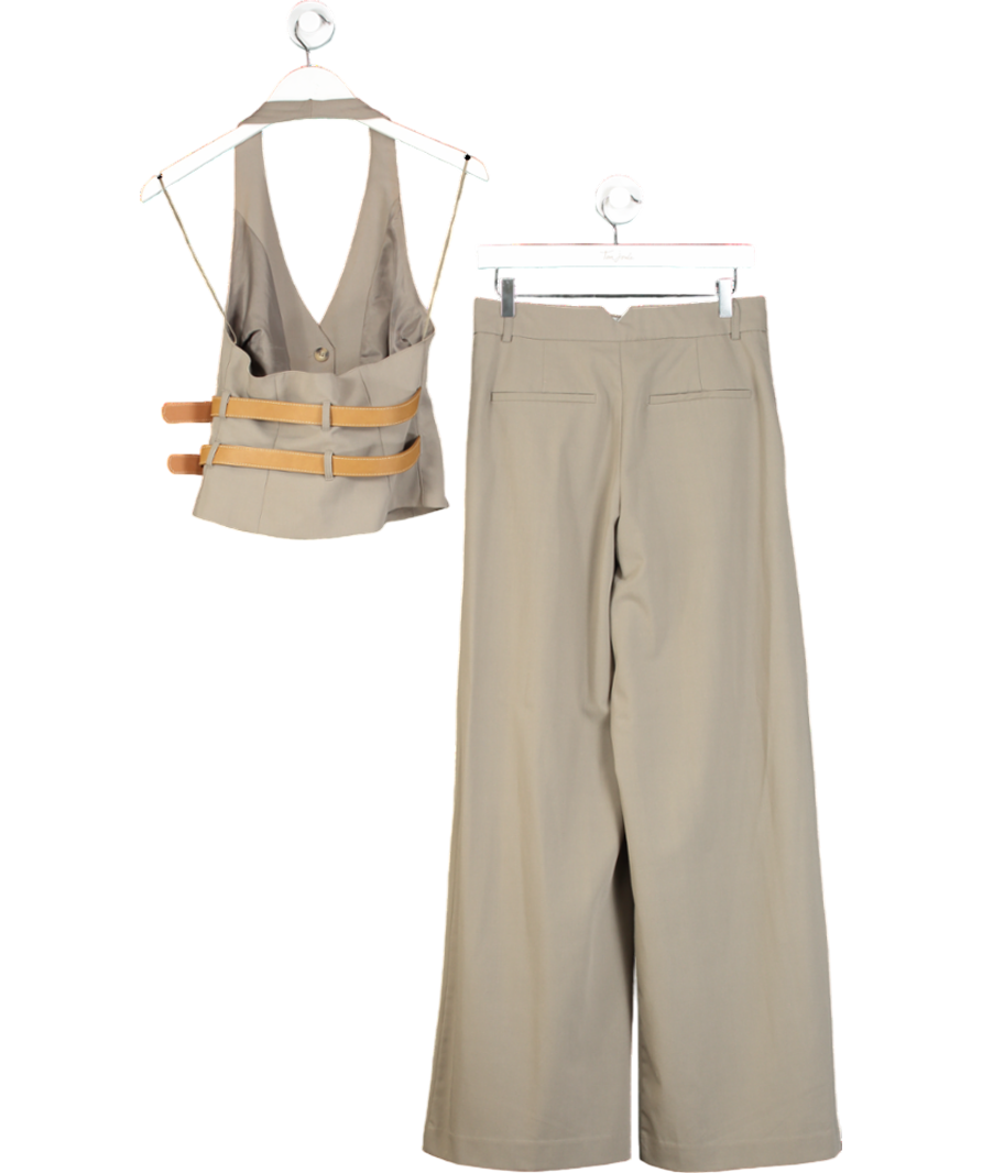 ZARA Grey Belted Halter Neck Waistcoat And Wide Leg Trousers UK S