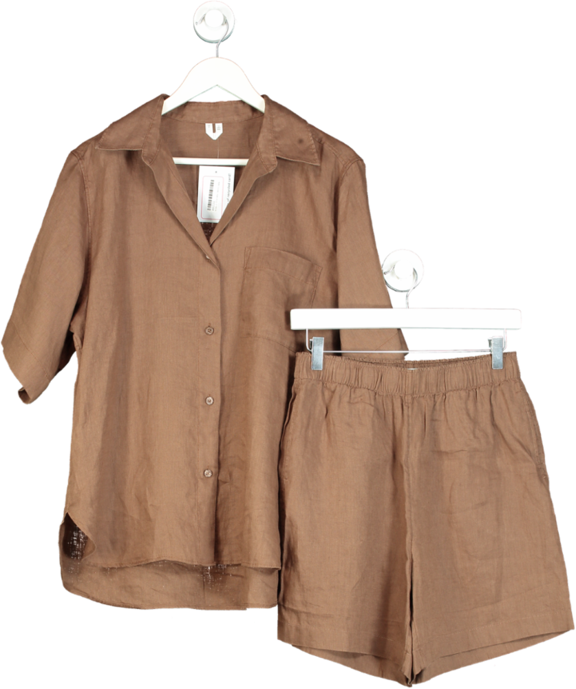 Arket Brown Linen Shirt and Shorts Set UK S