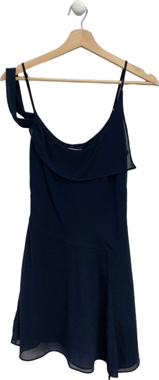 Oh Polly Black Asymmetrical Ruffle Detail Dress UK 10