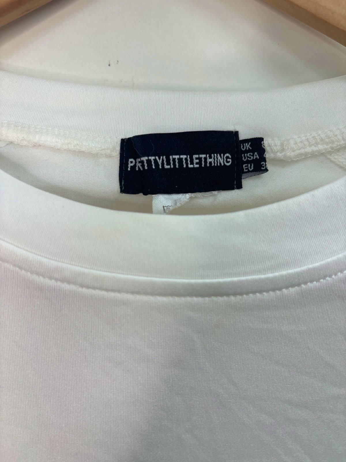 PrettyLittleThing White Long Sleeve Basic Top Size UK 8