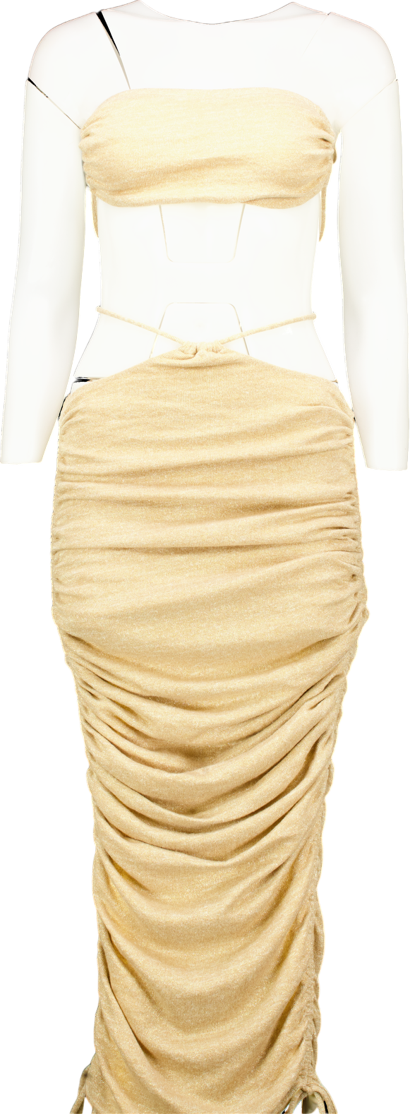 Baby Boo Gold Metallic Ruched Maxi Dress UK M