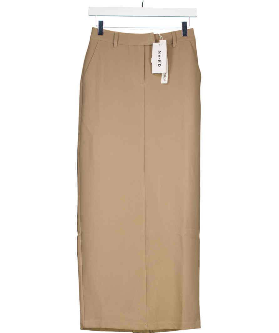 NA-KD Beige Tailored Maxi Skirt UK 8