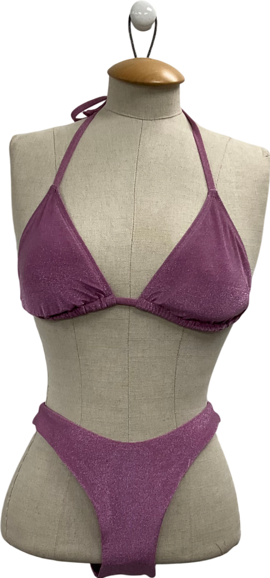 hunkemoller Purple Tasmania Triangle Bikini Top & Shimmer Bikini Bottoms UK 6