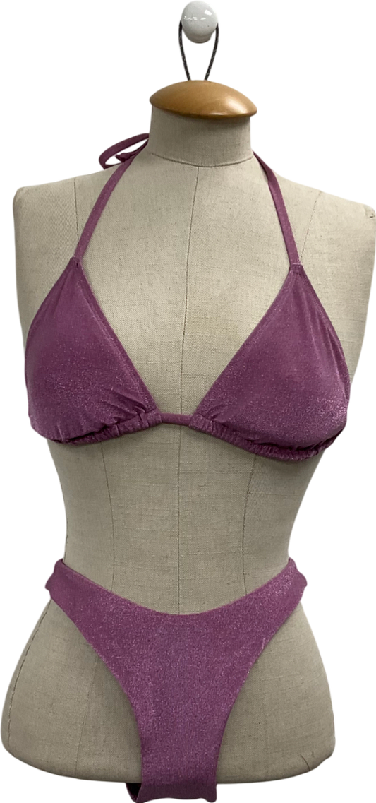 hunkemoller Purple Tasmania Triangle Bikini Top & Shimmer Bikini Bottoms UK 6