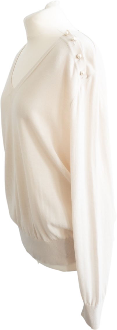 SONIA RYKIEL Cream 100% Virgin Wool Pearl Detail Jumper It42 UK M