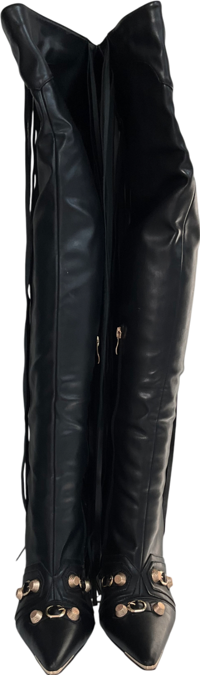 Simmi London Gethin Black Fringe Studded Knee High Boots UK 9 EU 42 👠