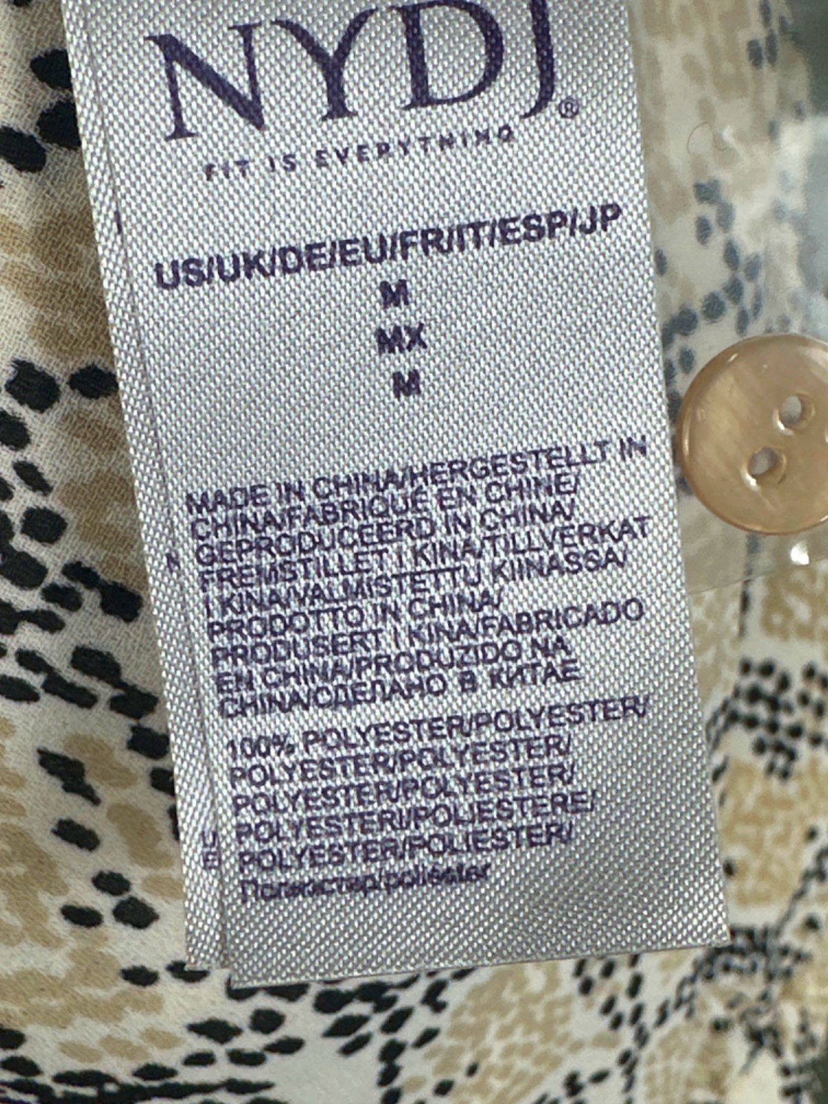 NYDJ Beige Snakeskin Print Pintuck Blouse UK M