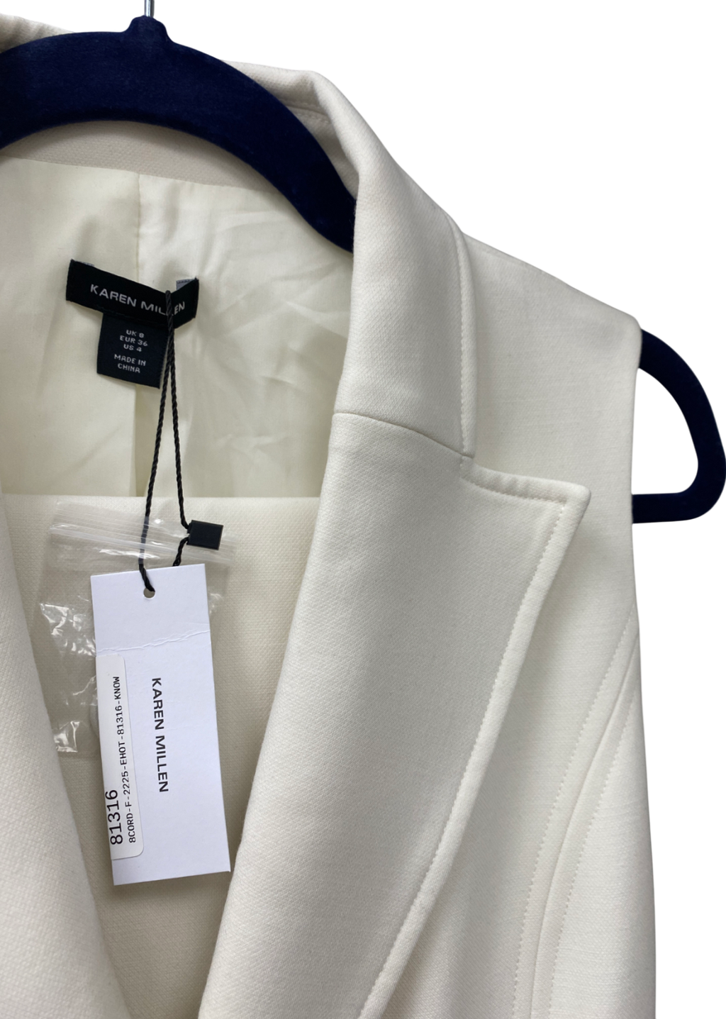 Karen Millen Cream Compact Stretch Essential Tailored Waistcoat Jacket And Trousers UK 8