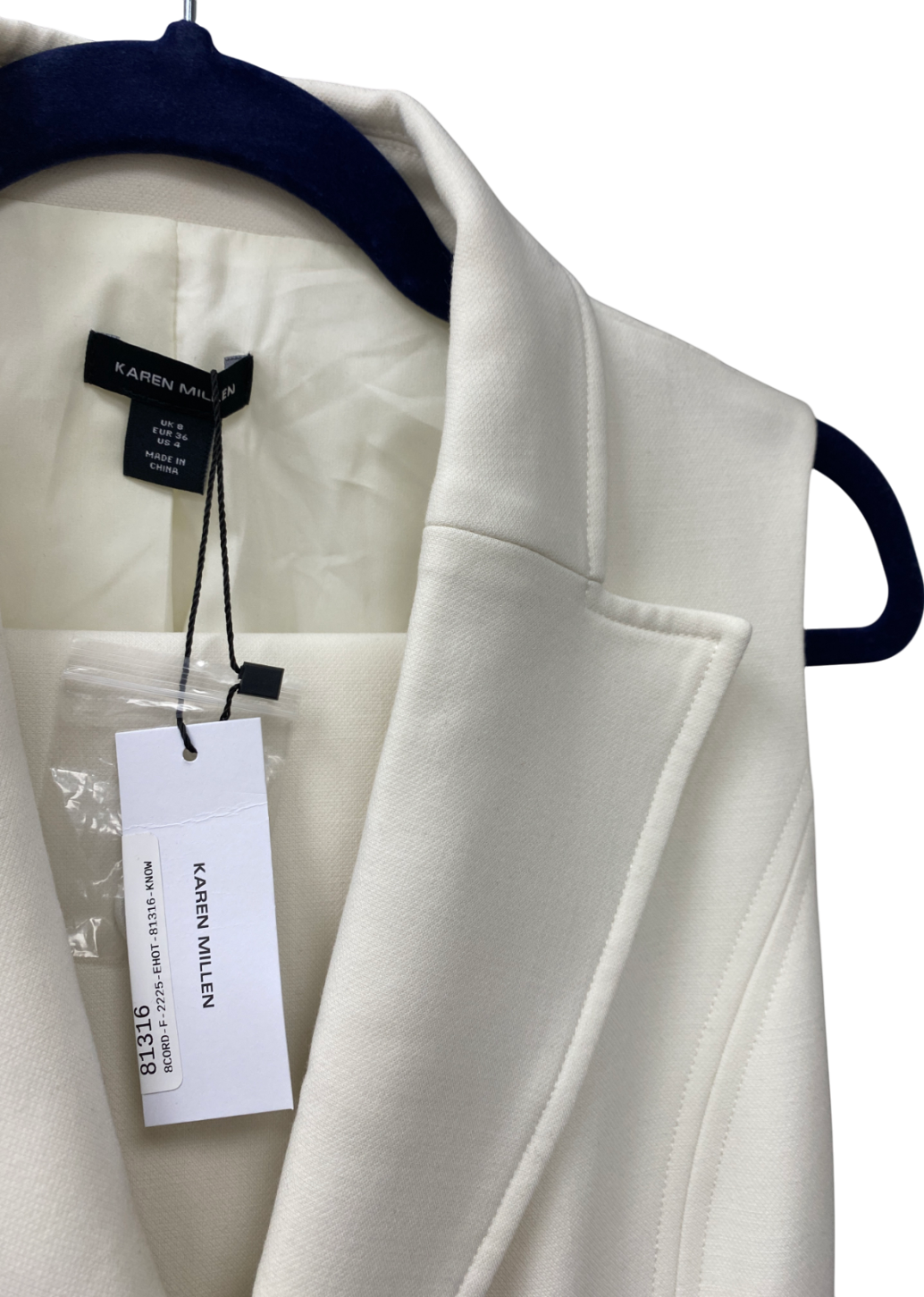 Karen Millen Cream Compact Stretch Essential Tailored Waistcoat Jacket And Trousers UK 8