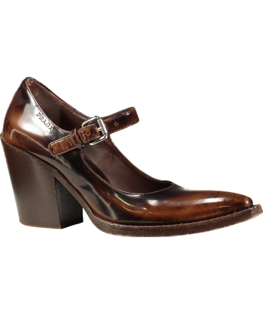 PRADA Brown Leather Mary Jane Court Shoes UK 2 EU 35 👠
