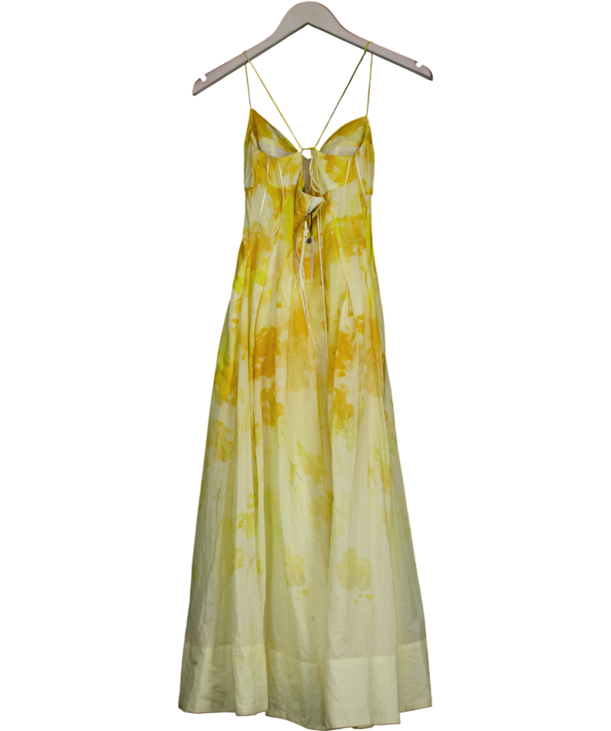 Karen Millen Yellow Petite Silk Cotton Trailing Floral Strappy Midi Dress UK 4