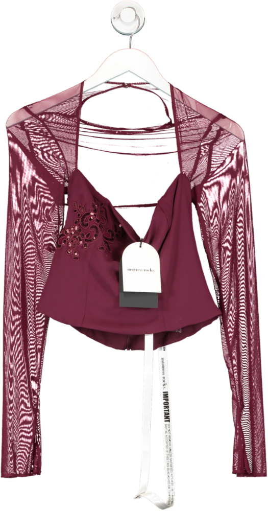 Mistress Rocks Red Black Cherry Embellished Top UK S