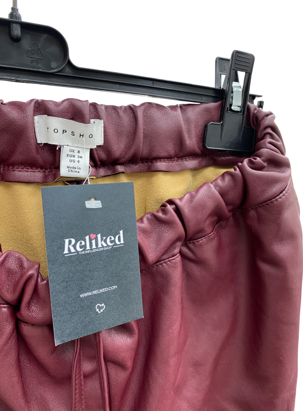 Topshop Red Faux Leather Shorts UK 8