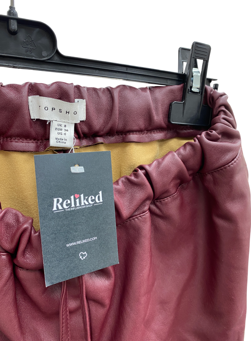 Topshop Red Faux Leather Shorts UK 8