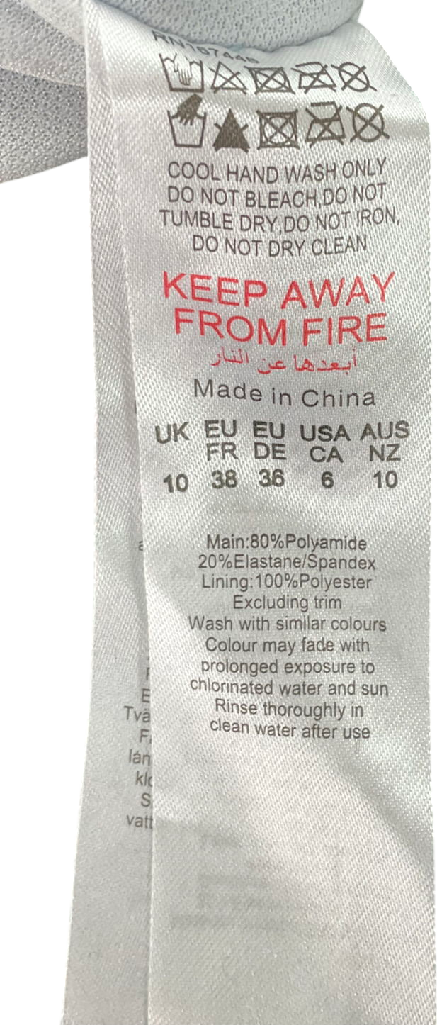 PrettyLittleThing Dusty Blue Gold Trim Asymmetric Swimsuit UK 10