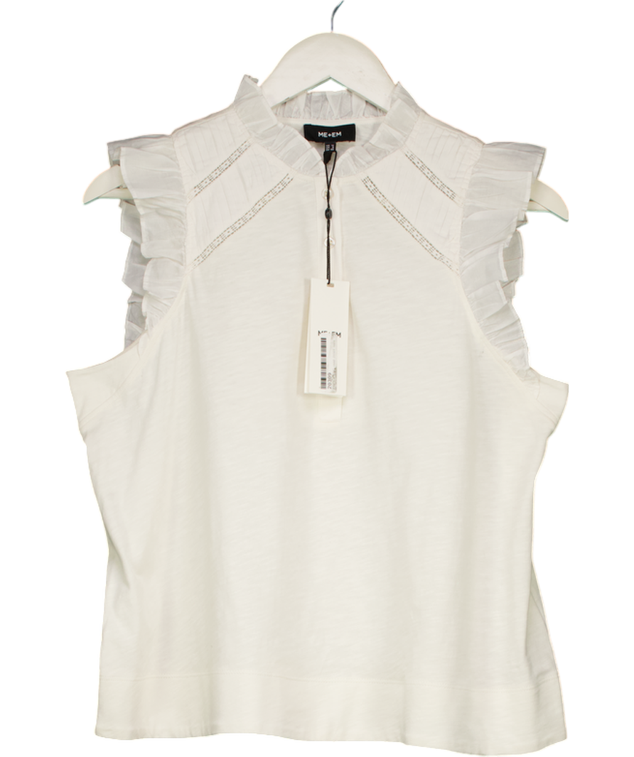 ME+EM Cream Mixed Media Frill Detail Swing T-shirt UK 12