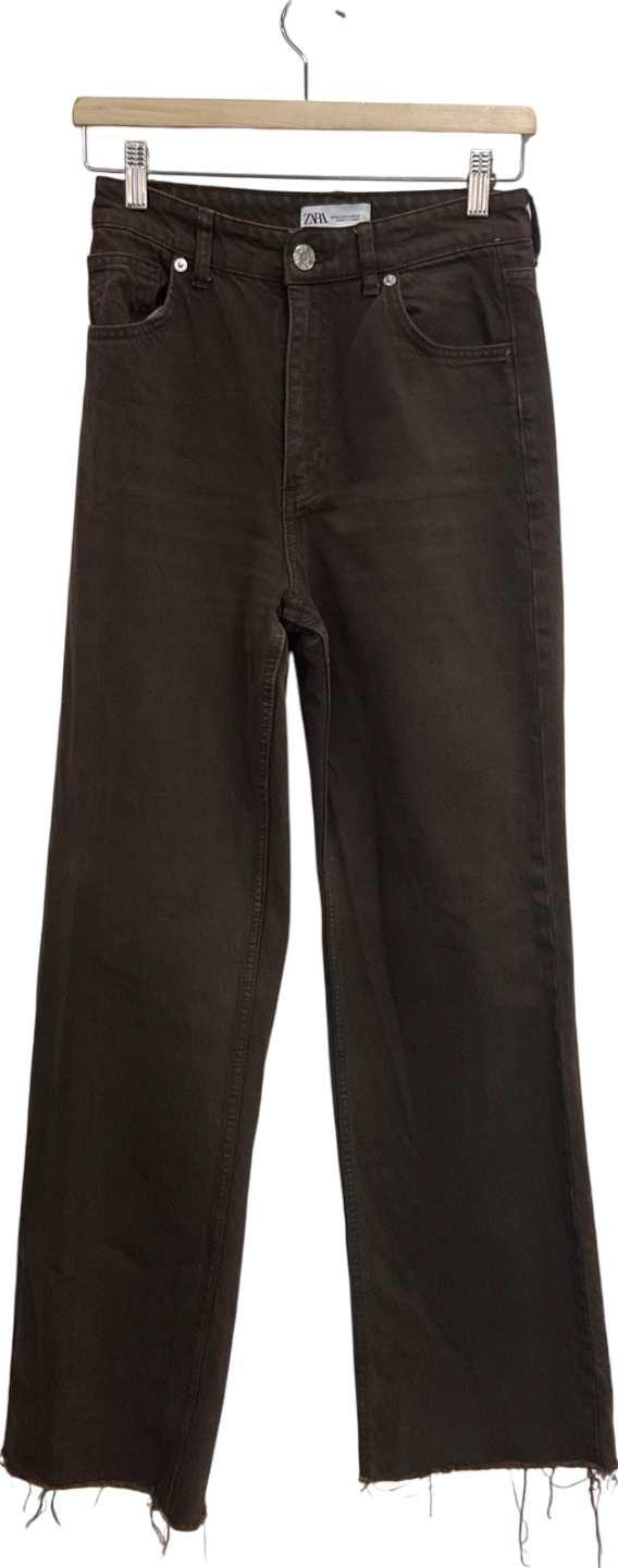 ZARA Brown Straight Leg Raw Hem Jeans UK 6