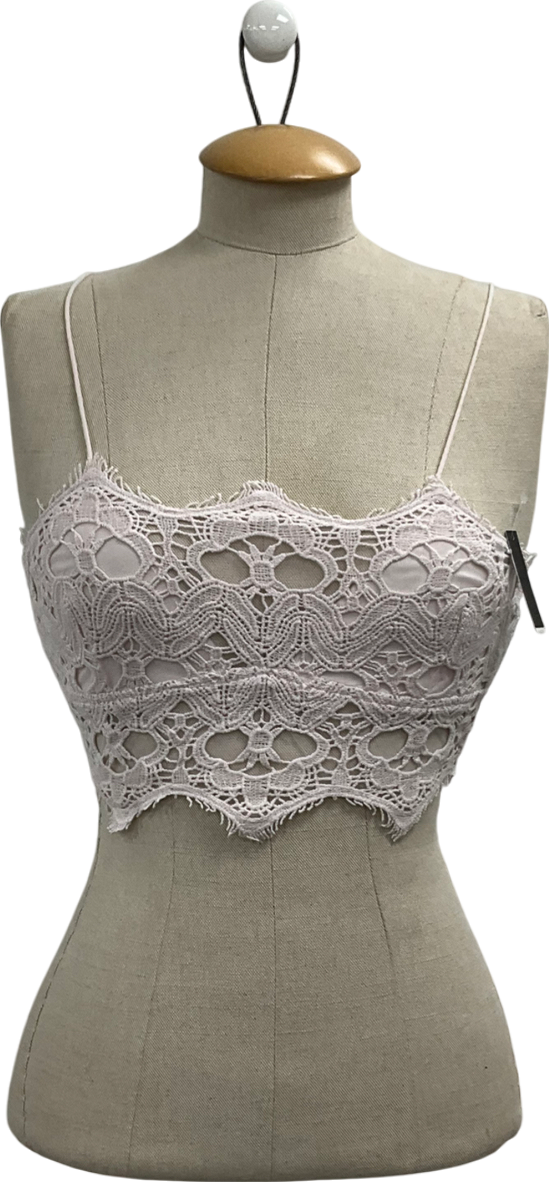 Free People Powder Pink Athena crochet Lace scallop Crop Top UK S