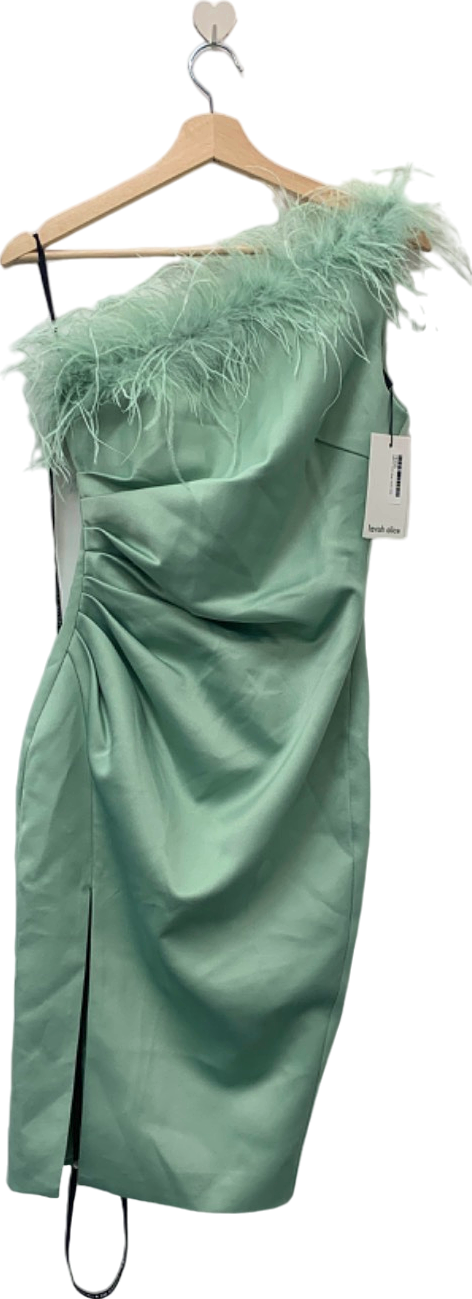 Lavish Alice Sage Feather One Shoulder Bonded Satin Midi Dress UK 6