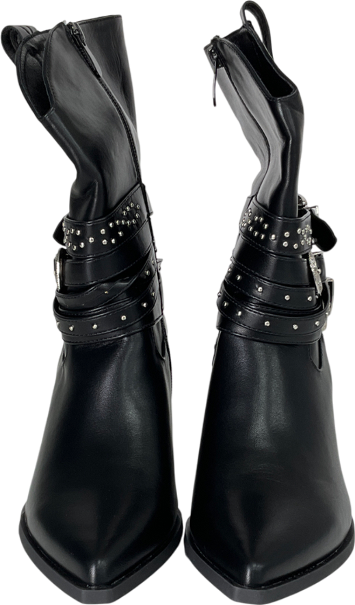 Nasty Gal Black Buckle Strap Ankle Western Boot UK 7 EU 40 👠