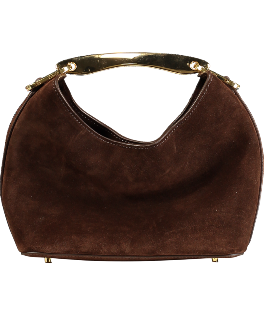 Elleme Boomerang Suede Brownie / Gold Sculptural Handle Bag With Crossbody Strap