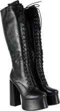 Perisis Black Chunky Heel Platform Knee High Lace Up Boots UK 5 EU 38 👠