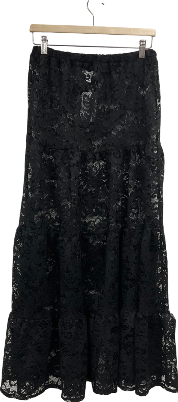 Topshop Sheer Lace Tiered Maxi Skirt In Black UK 8