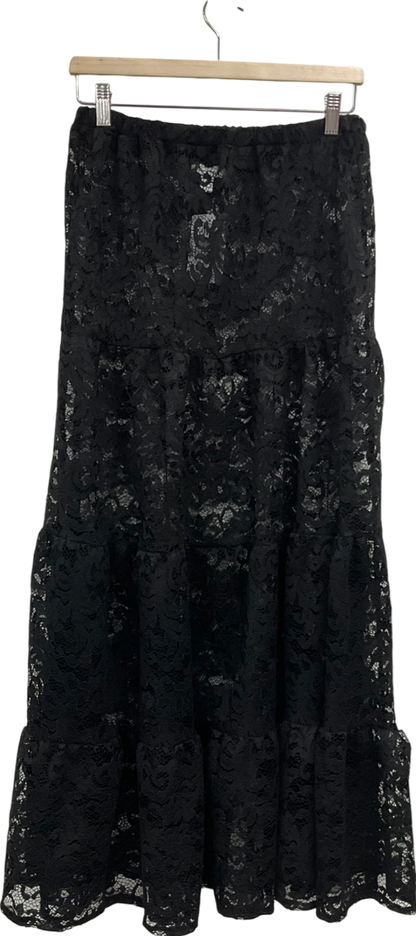 Topshop Sheer Lace Tiered Maxi Skirt In Black UK 8