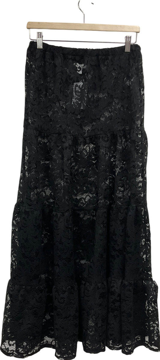 Topshop Sheer Lace Tiered Maxi Skirt In Black UK 8