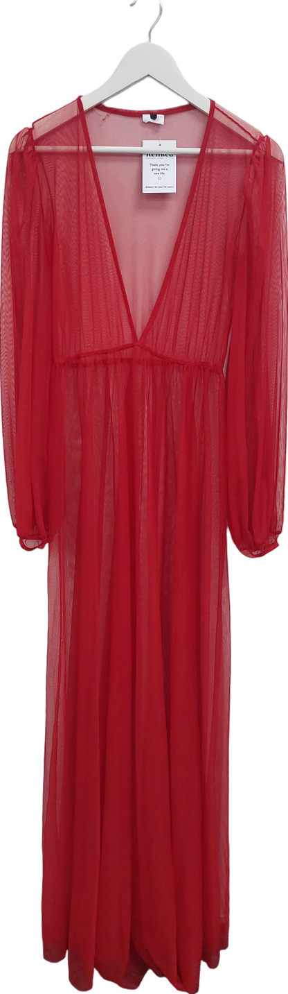 Red Sheer Mesh Maxi Dress UK S