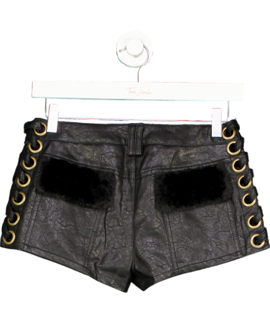 Club Exx Black Side Lace Faux Leather Shorts UK S