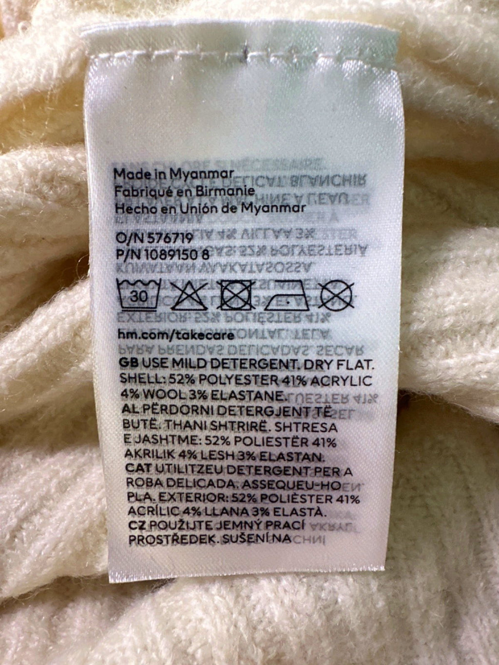 H&M Cream Ribbed Turtleneck Sweater UK M