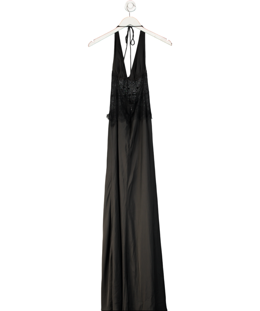 Meshki Black Dinah Lace And Satin Maxi Dress UK S