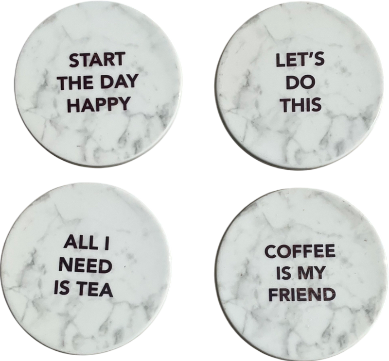 Set of 4 Grey Slogan  coasters One Size