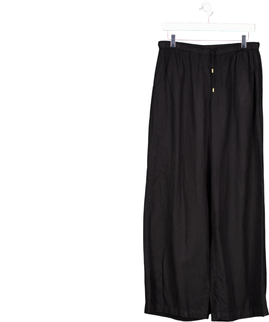 Black Wide Leg Linen Trousers UK S