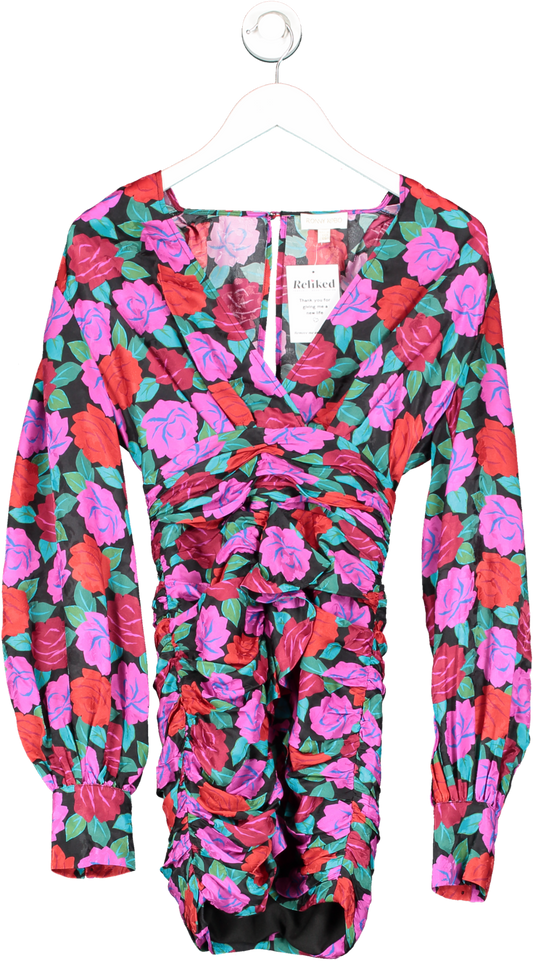 ronny kobo Black Ruched Floral-jacquard Mini Dress UK XS