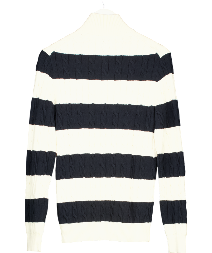 GANT Cream Striped Cotton Cable Knit Half-zip Sweater UK S