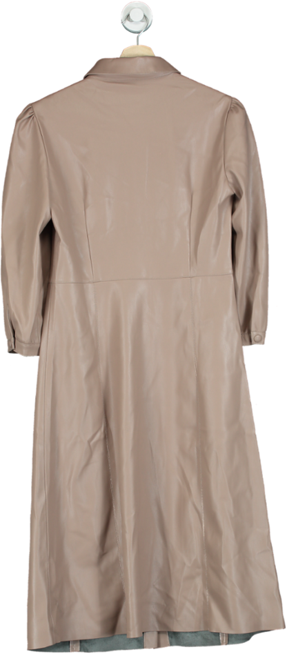 Sosandar Mocha Faux Leather Popper Front Shirt Dress UK 12