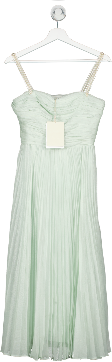Miss Sixty Green Pleated Tulle Dress With Pearl Detail Straps UK XS